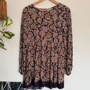 Urban Outfitters Black Paisley Print Long Sleeve Babydoll Dress